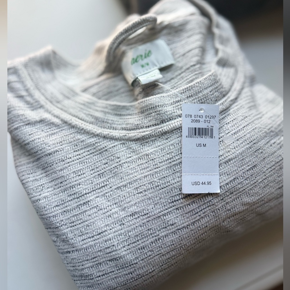 Aerie Summer Desert Sweatshirt Waffle Knit Gray NWT Size M